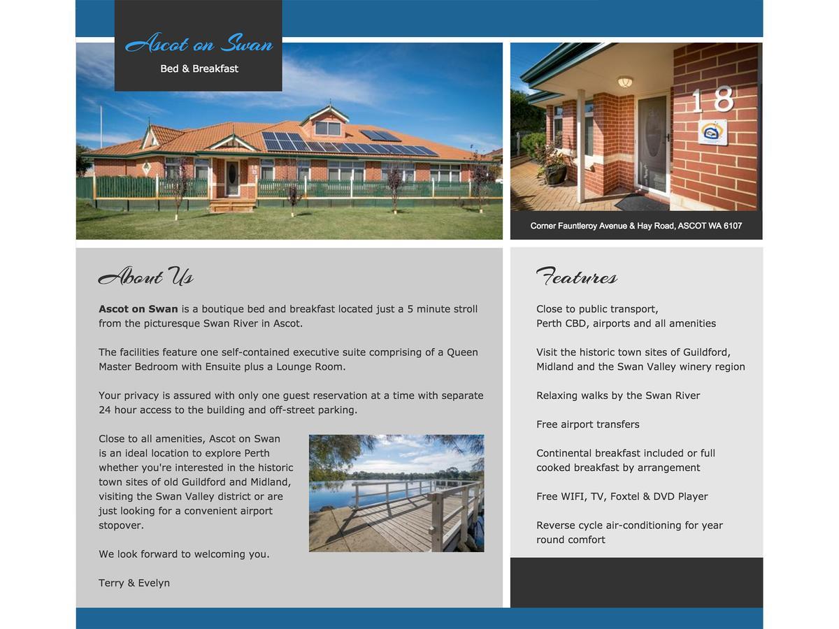 Ascot On Swan Bed & Breakfast Perth Exteriér fotografie